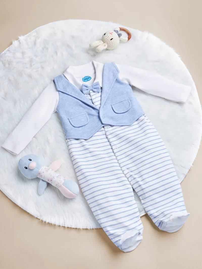 Nautinati Baby Boys' Cotton Striped Sleepsuit with Cute Jacket and Snap Buttons